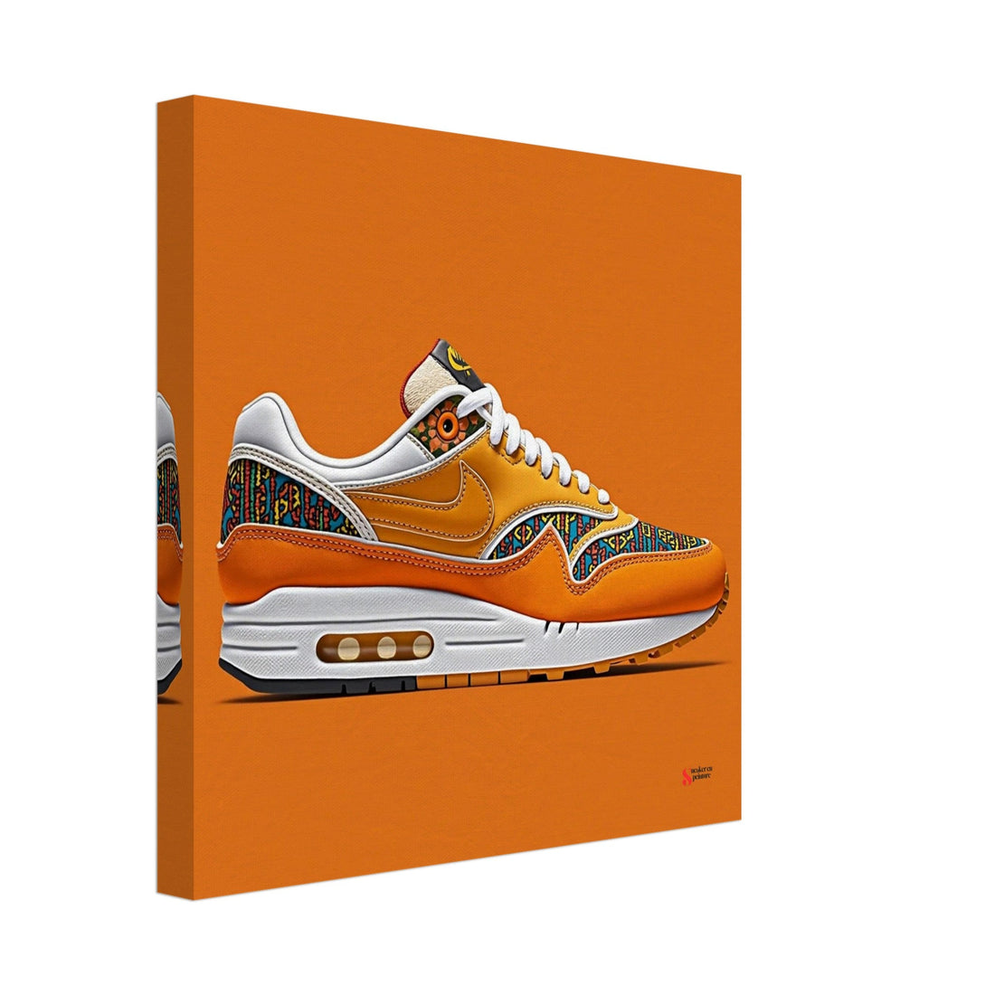 Tableau sneakers orange vibrante sur fond orange