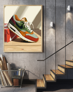 Tableau sneakers en toile Nike Air Max 1 verte et marron - Décoration Sneakers