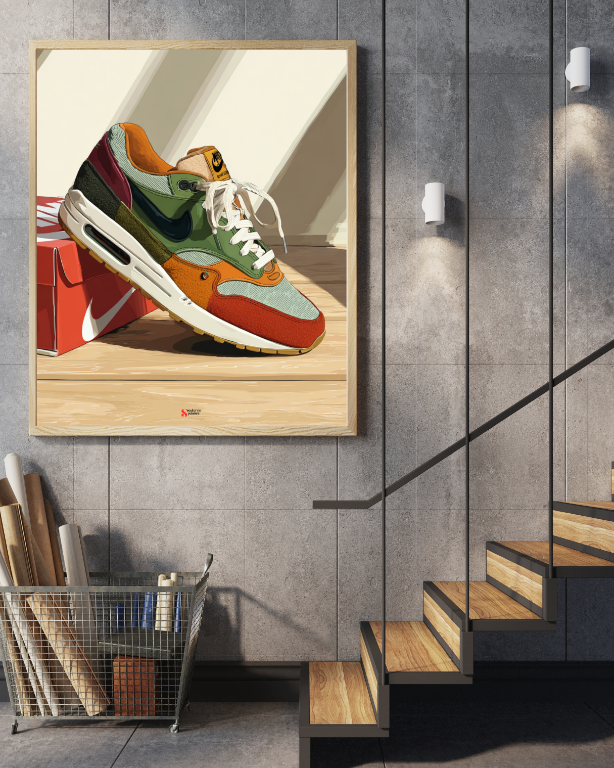 Tableau sneakers en toile Nike Air Max 1 verte et marron - Décoration Sneakers
