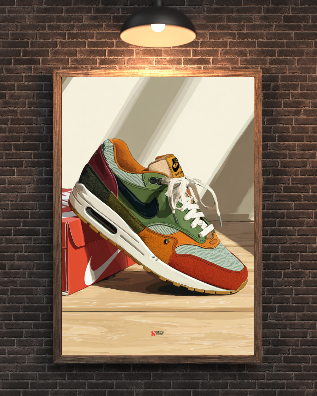 Tableau sneakers en toile Nike Air Max 1 verte et marron - Décoration Sneakers