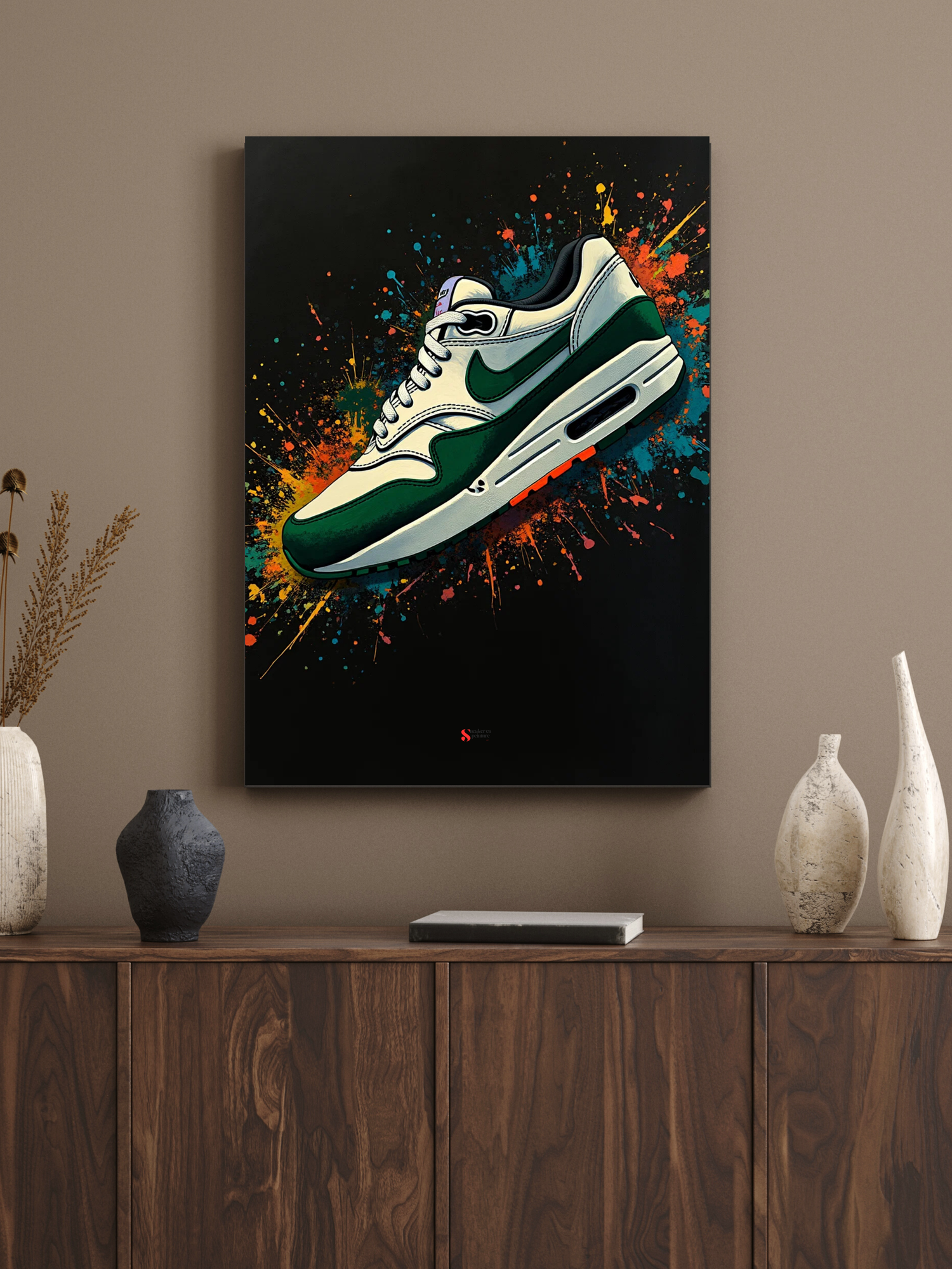 Tableau sneakers en toile - Baskets verte et blanche - Déco sneakers