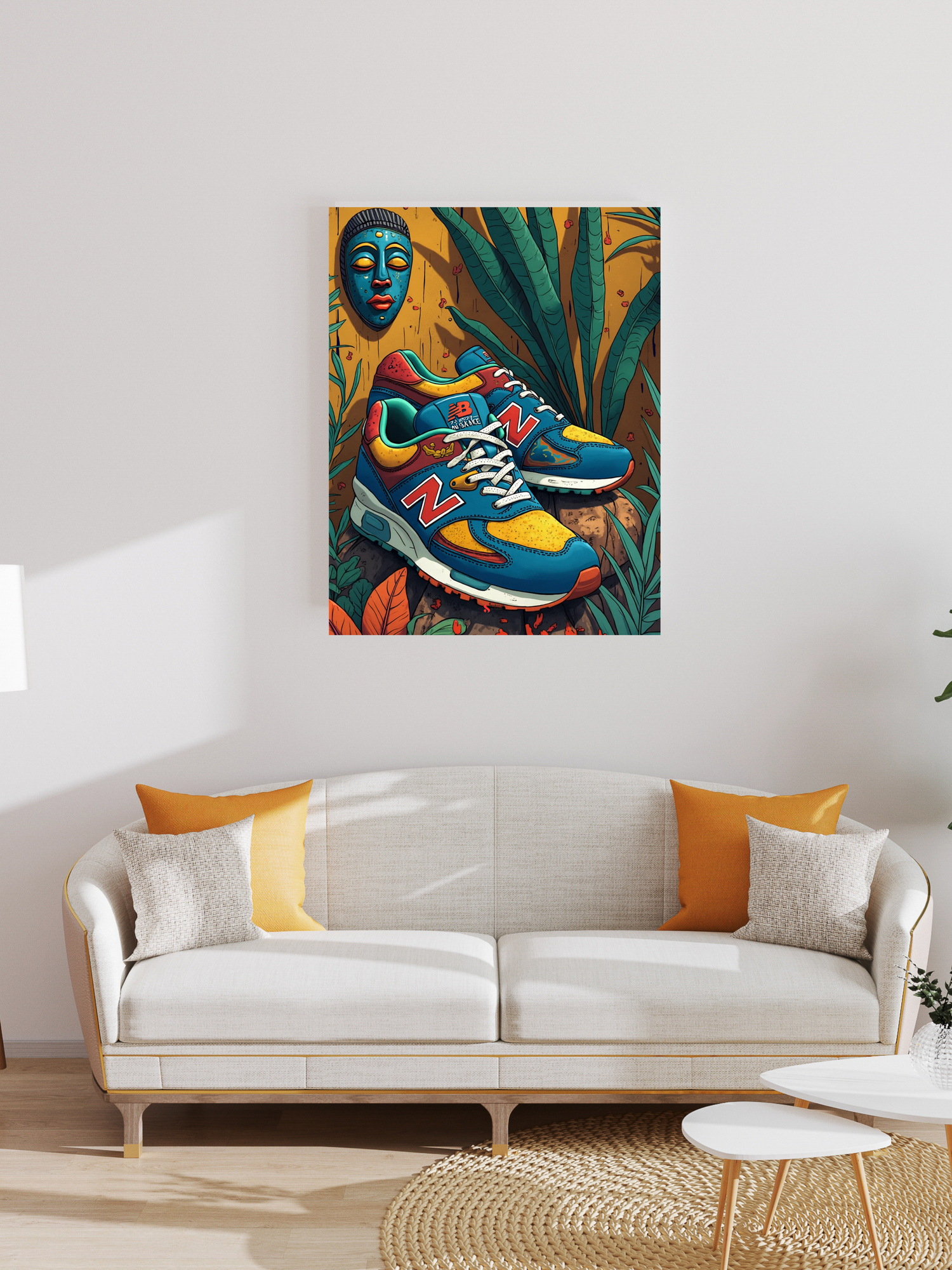 Tableau sneakers en toile New Balance bleu, jaune et rouge  - Décoration sneakers