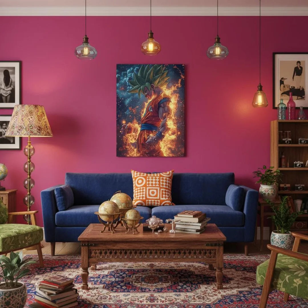 Tableau street art  en toile Sangoku en feu -Décoration sneakers